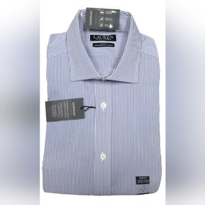 Ralph Lauren Blue/White Striped Men's Slim Fit Performance Stretch Dress Shirt